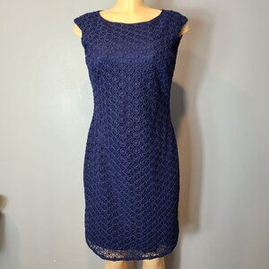 Jessica Howard Lace Cocktail Dress Holiday Sz 8 Wedding Guest Navy Preppy Resort